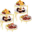 2 Set 3 Tiered Serving Stand with White Porcelain Plate Rotatable Dessert Table Display Set 10'' Round Tiered Serving Trays & Platters for Fruit Cake Cookie Dessert 2 Stand + 6 Plates