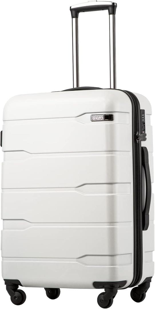 Coolife Carry On Luggage 22x14x9 Airline Approved Hardside PC+ABS Suitcase with TSA Lock, Lightweight Rolling Travel Luggage with Spinner Wheels(White, 20in)