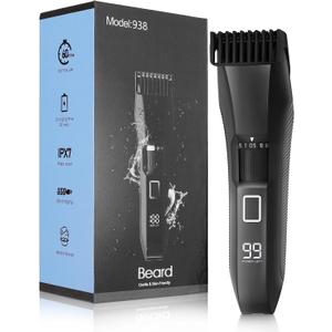 Men's Beard Trimmer, 20 Length Adjustable, IPX7 Waterproof Cordless Hair Clipper, Stainless Steel T-Blade for Precision Facial Hair Trimming for Men, LED Display(Black)