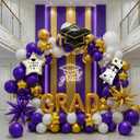 Purple White Gold Graduation Balloon Garland Arch Kit with Graduation Star print Certificate Letter Foil Balloons for Graduate Class of 2026 Grad Prom party Decorations Supplies