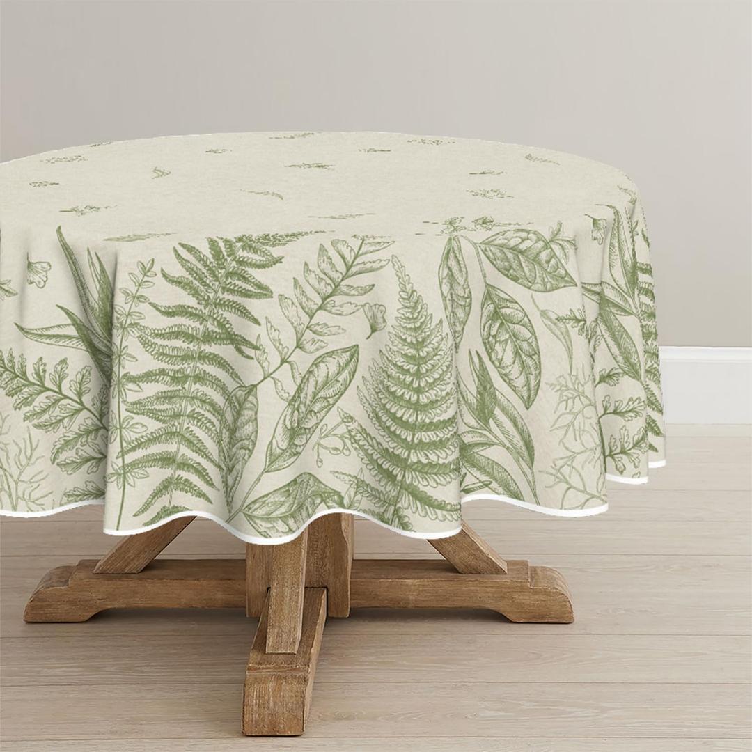 Horaldaily Spring Tablecloth 6060 Inch Round, Plants Wild Fern Beige Washable Table Cover for Party Picnic Dinner Decor