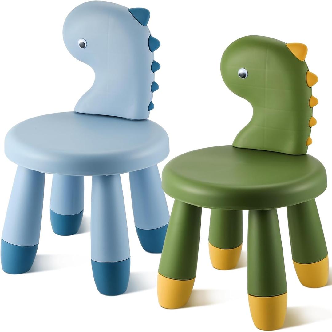 2 Pcs Plastic Dino Chair Sturdy Dinosaur Chairs Lightweight Activity Chairs Ergonomic Design Anti Slip Step Stool for Indoor Outdoor