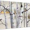 Wayrain Tree and Bird Wall Art,3 Piece Birch Tree Canvas Print Wall Art Nature Scenery Landscape Picture for Living Room Bedroom Wall Painting Decoration Graphic Fine Modern Artwork (K042)