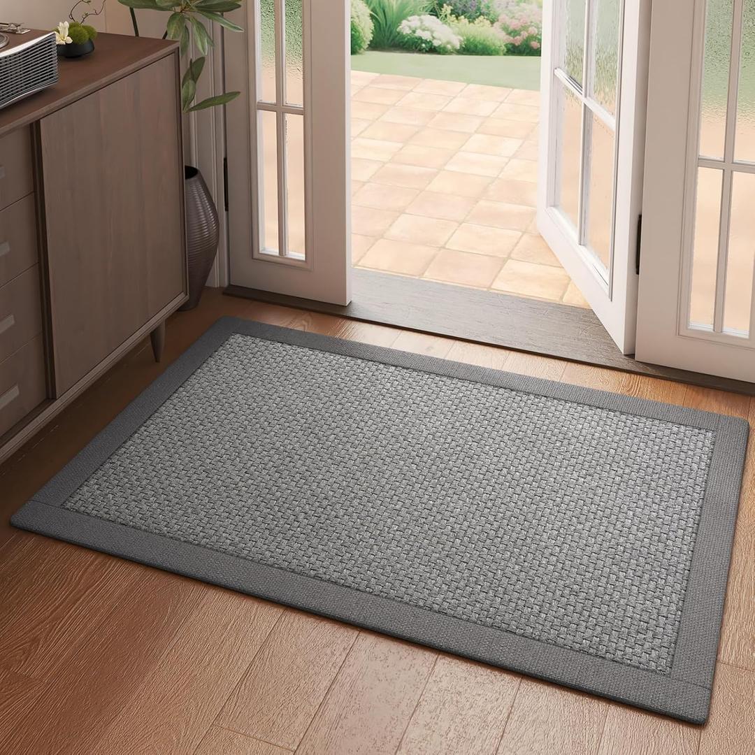 Front Door Mat 2'x3', Jute Like Non-Slip Indoor Mat Entrance, Woven Washable Doormat for Front Indoor Entryway, Grey