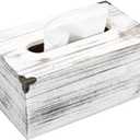 Distressed Wooden Rustic Facial Tissue Box Holder Tissue Box Cover Napkin Dispenser for Bathroom Living Room Dining Room Bedroom Toilet (Washed White)