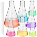 9 Pack Glass Erlenmeyer Flask Set with Glass Stirring Rod, 7 Sizes, 50ml, 100ml, 150ml, 200ml, 250ml, 300ml, 500ml, Narrow Mouth Borosilicate Erlenmeyer Flask with Printed Graduation for Lab Chemistry