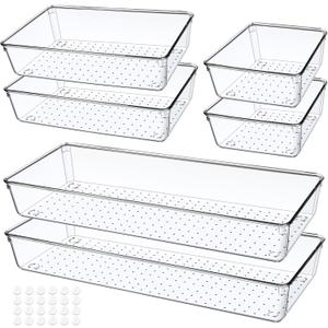 6 PCS Clear Plastic Drawer Organizer, Large 15" X 6" 3-Size Acrylic Stackable Kitchen Drawer Storage Tray, Bathroom Drawer Organizer Trays, Storage bins for Cosmetics Bathroom Kitchen Office (15''+9''+6'' (6 Pack))