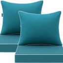 MIULEE Teal Outdoor Seat Cushion 24x24 Inch Set of 2 Waterproof & 3 Year Fade Resistant Deep Seat and Back Cushion for Patio Furniture Chair Sofa Couch with Handle and Adjustable Straps