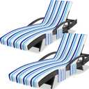 Lounge Chair Towel Cover, Chaise Lounge Covers (Pack of 2), Striped Lounge Chair Towels with Fitted Top Pocket for Pool, Beach,Vacation Travel, 85 x 30 in, Striped Blue White Black