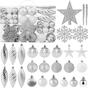 100ct Christmas Ball Ornaments Set - Assorted Shatterproof Hanging Tree Ornament Set with Reusable Hand-held Gift Package for Xmas Tree Holiday Party and Home Decor (Silver)