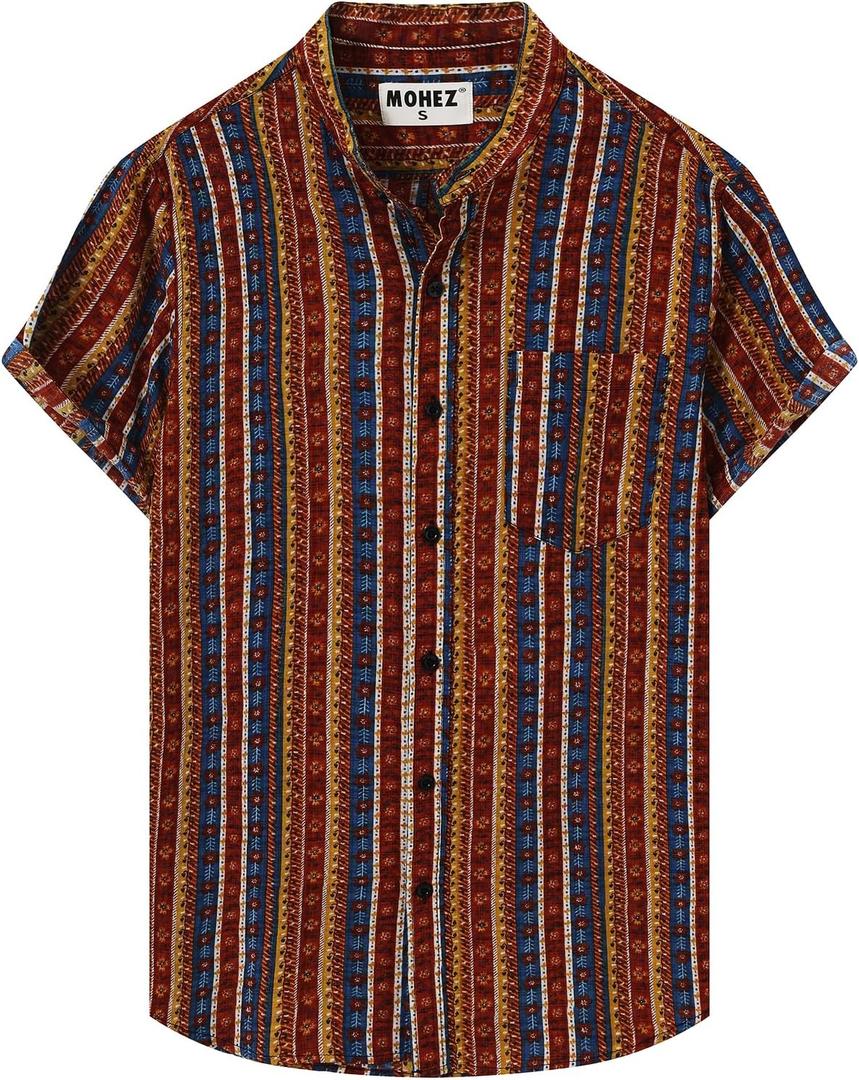 Men Hawaiian Shirt Floral Short Sleeve Shirts Summer Vacation Print Casual Button Down Beach Shirt (Small)