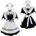 Japanese Girl Anime Cosplay Costume Maid Ladies French Apron Apparel Set Sailor School JK Clothing (3XL-Large, Black)