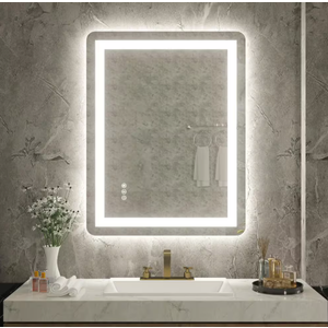 QuivaraView 28 in. W x 36 in. H Rectangular Frameless Front and Backlit LED Lighted Wall Mounted Bathroom Vanity Mirror
