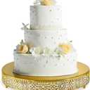 Wenqik 16 Inch Cake Stand, Metal Round Cake Stands Set with Modern Design White Dessert Display Cupcake Stands Plates Fruit Serving Tray for Wedding Birthday Baby Shower Party (Gold)
