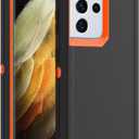 Case for Galaxy S21 Ultra, Heavy-Duty Tough Rugged Shockproof Drop Protective Cover Cases for Samsung Galaxy S21 Ultra, Black+Orange