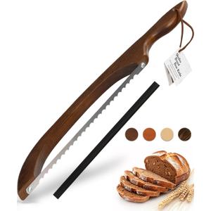 16.5 Bread slicer for Homemade Bread, Serrated Bread Knife for homemade bread with Bow Design, Premium Bread Knife, Bread Slicer, Bread Cutter for Bagels, Baguettes, Dark Brown Color