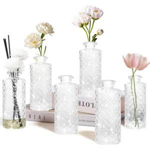 Glass Flower Vase, Aromatherapy Bottle, Small Vase, 6 Sets, Simple, White Transparent, for Birthday, Anniversary, Wedding, Home Decoration