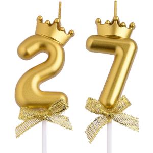 27th 72nd Birthday Candles, Gold 72 27 Year Old Number Birthday Candles, Happy Birthday Party Cake Topper Decoration Gifts for Women Men