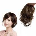 Short  Wavy Human Hair Toppers for Women and Men Clip In Toupee With Side Bangs Hair Partial Wig Wiglets Hairpieces (Dark Brown)