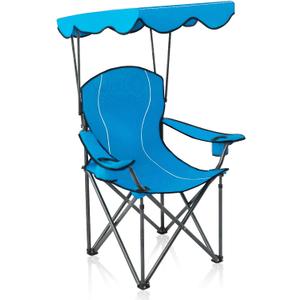 ALPHA CAMP Camp Chairs with Shade Canopy Chair Folding Camping Recliner Support 350 LBS - Cyan Blue