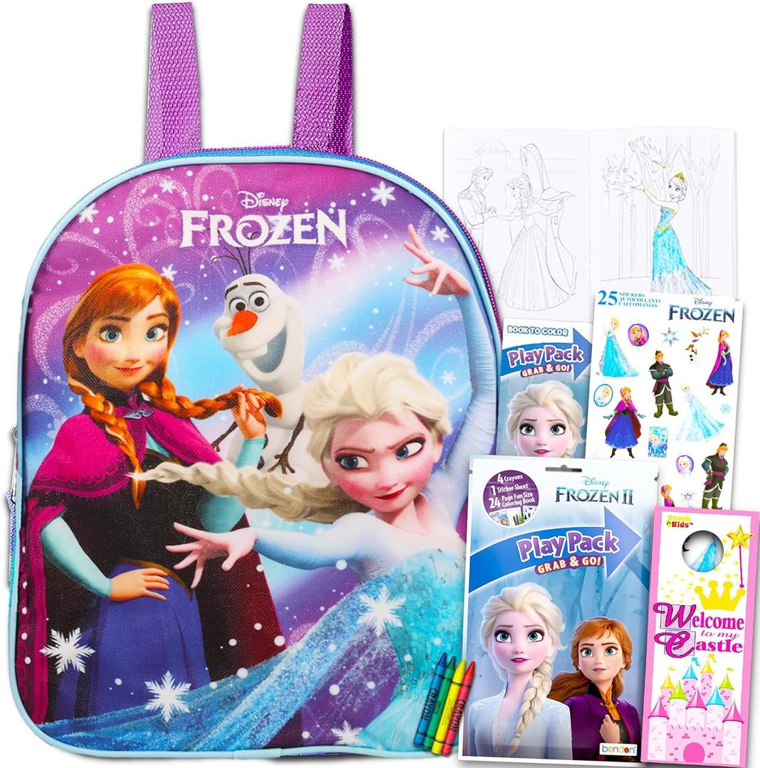 Disney Frozen Mini Backpack For Girls, Kids ~ Bundle with 11" Frozen School Bag, Frozen Mini Coloring Book, Stickers and More (Anna and Elsa School Supplies Set)