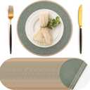Geosar 50 Pcs Disposable Paper Placemats Round Braided Woven Look 13'' Paper Placemats Rustic Color Blocking Table Mats for Dining Table Decoration, Birthday Wedding Bridal Baby Shower Party (Green)