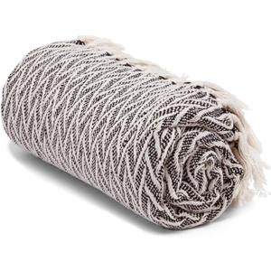 Americanflat 100% Cotton Throw Blanket for Couch - 50x60 in - All Seasons Neutral Lightweight Cozy Soft Blankets & Throws for Bed, Sofa or Chair. Indoor or Outdoor Use [Black Cream Chevron]