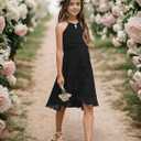 Kids A-Line Halter Neck Chiffon Junior Bridesmaid Dresses Fancy Girl Dress Wedding Elegant Party Gown 5-14 Years (Black), Size - 140/10