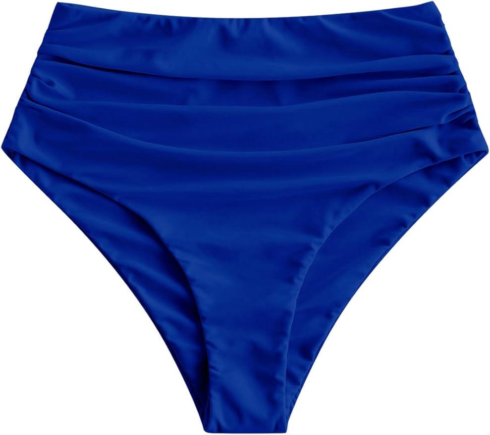 ZAFUL Women High Waisted Bikini Bottoms Ruched Swimsuit Bottom Tummy Control Bathing Suit Bottoms Royalblue,Small S
