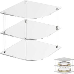Plate Organizer for Cabinet Space Saver,3-Tier Clear Acrylic Dish Organizer for Cabinet, Sturdy Corner Storage for Plates, Bowls, Versatile for Kitchen & Bathroom