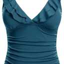 Yonique Women's Tankini Top Only Tummy Control Bathing Suit Top Ruffle Swimsuit Top V Neck Swim Tank Top No Bottom (Medium, Malachite Green)