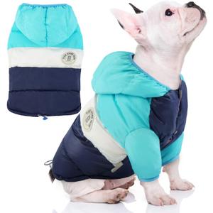FUAMEY Puppy Puffer Jacket, Warm Padded Pet Snow Vest, Cute Windproof Dog Clothes, Waterproof Outdoor Lightweight Dog Hoodie, Chihuahua Poodles Yorkshire Pet Apparel, M/16 (Blue)