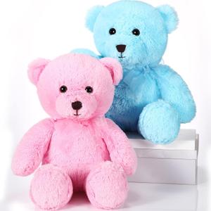 Wettarn 2 Pack Plush Bear Stuffed Animal 18 Inch Cuddly Stuffed Bears Plush with Bow for Kids Valentine's Day Birthday Children's Day Baby Shower Party Favor Decors(Pink, Blue)