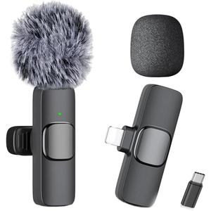 Professional Wireless Lavalier Microphone for iPhone iPad, Cordless Omnidirectional Clip Mini Mic, Plug-Play Microphone for Interview Video Podcast Vlog YouTube (Black)
