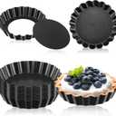 Tessco 16 Pieces Mini Tart Pans with Removable Bottom Nonstick Quiche Mini Pie Tart Pans Bakeware Mold Fluted Side for Pies(Black Gray Round,3 Inch)