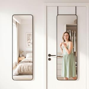 Antok 58"x20" Over the Door Full Length Mirror, Hang or Floor Stand, Black