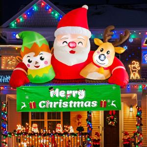 OurWarm 7.2FT Christmas Inflatable Outdoor Decoration, Christmas Blow Up Yard Decorations Built-in LED Lights, Detachable Banner Inflatable Santa Claus Outdoor with Elf & Reindeer Decor for Xmas Lawn