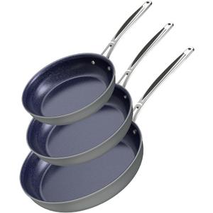 Nuwave 3-Piece 8, 10, 12 Forged Lightweight Frying Pan Set, G10 Healthy Duralon Blue Ceramic Ultra Non-Stick, Ergonomic Stay-Cool Handles, Induction-Ready & Works on All Cooktops