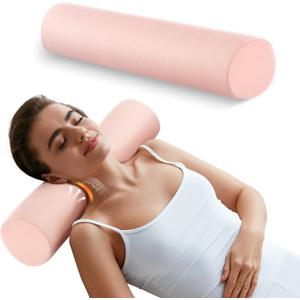 Memory Foam Round Pillow, Cervical Neck Pillow for Pain Relief, Cylinder Pillows 18"x 4", Removable Cover, Neck Roll Pillow for Sleeping, Porous Dots, Pink