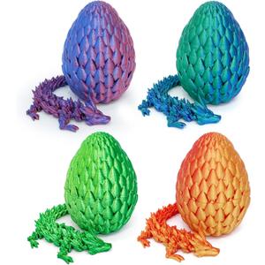 4 Pack 3D Printed Dragon in Egg - Mini 3D Eggs with Articulated Crystal Dragon Inside, Cute Fidget Toy, Birthday Gift, Desk Pet Figure, Easter Basket Essentials (4A1)
