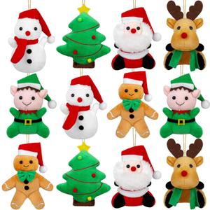 Elcoho 12 Pieces 5.7 Inch Christmas Mini Stuffed Animals Snowman Santa Christmas Tree Elk Gingerbread Man Christmas Elf Hanging Plush Toys Animal Themed Parties