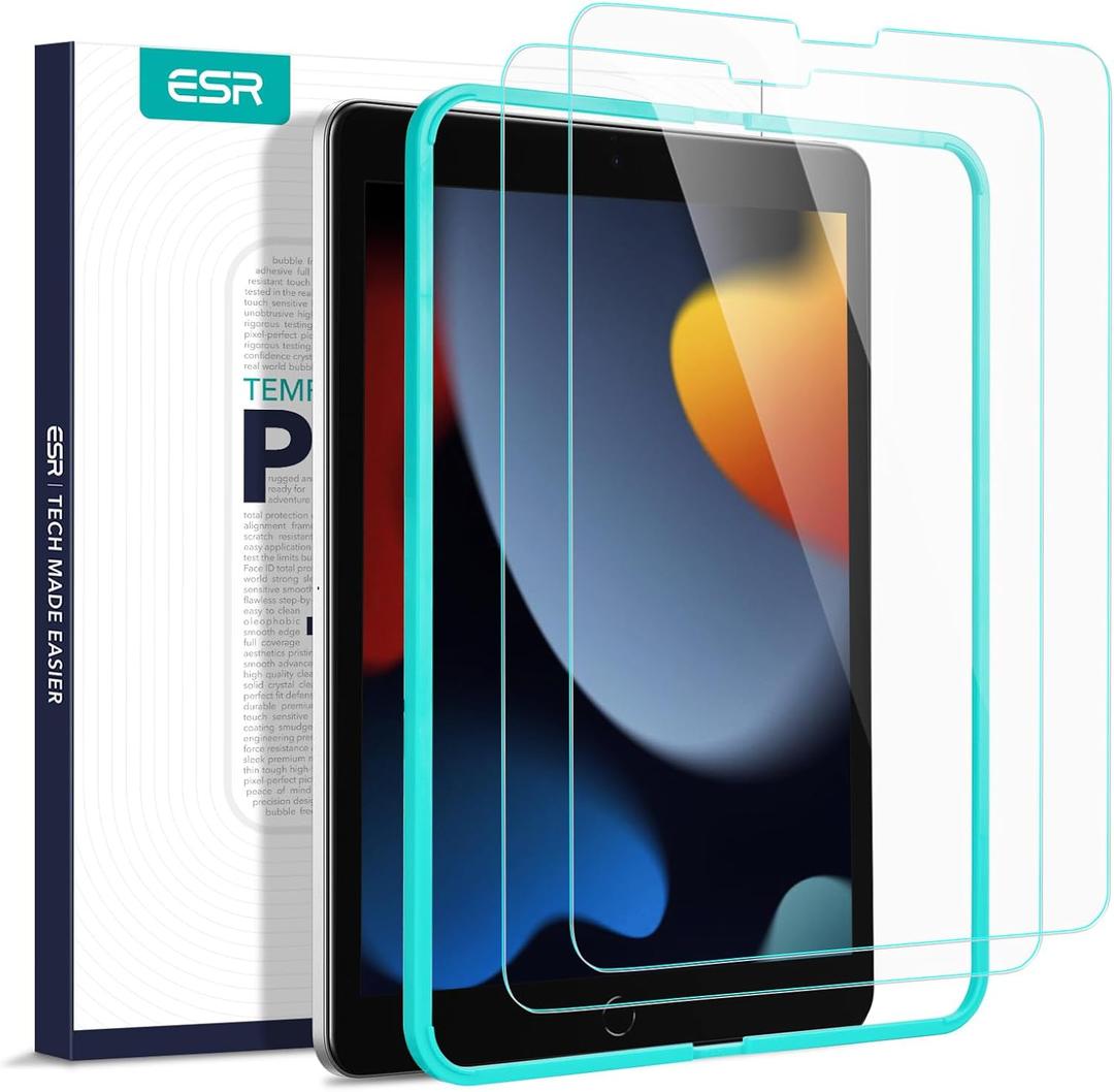 ESR for iPad 9th Generation Screen Protector, Tempered Glass Film with Easy Installation Frame for iPad 9/8/7 Gen (2021&2020&2019, 10.2 Inch), Scratch-Resistant, HD Clear, 2 Pack