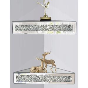Mirrored Floating Corner Shelf, Silver Mirror Crushed Diamond Decorative Wall Shelf for Home Decoration Crystal Diamond Wall Art Decor Accent Piece Showcase 11.8" L11.8" W3.1" H, Set of 2