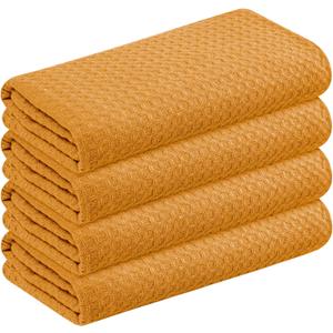 Mustard Yellow Waffle Kitchen Dish Towels 100% Cotton, Soft, Absorbent, Quick Drying, Multipurpose Use, Bar & Hand Towels, 16x26 Inches, Durable, Machine Washable, Reusable, Set of 4, 16 X 26 - 4 Pack