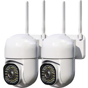 3MP Security Camera Outdoor, 360Pan-Tilt View, 2K HD Cameras for Home Security, Color Night Vision, AI Detection (2 Pack-9.8 ft USB-C Cable)