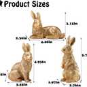 AOMOONOA Gold Bunny Decor, Easter Rabbit Figurines Set of 3, Resin Rabbit Statues, Golden Bunnies for Spring Tabletop Centerpiece, Mantle Shelf Decor (Gold With Textured Fur)