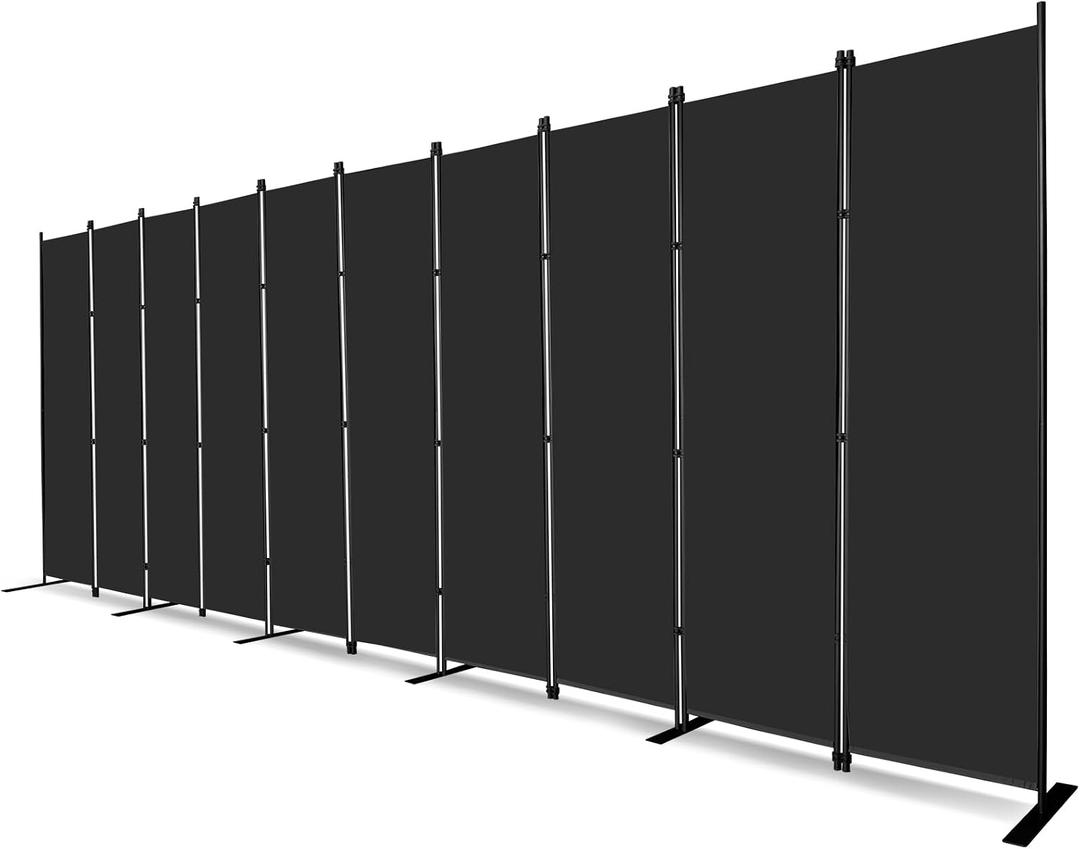 MAYOLIAH 10-Panel Black Room Divider 6ft Tall Indoor Folding Privacy Screen