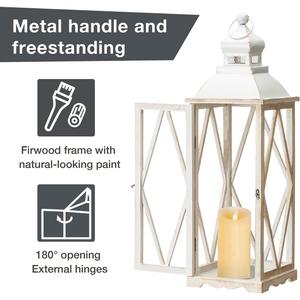 Glitzhome Lanterns Decorative Indoor, Set of 2 Farmhouse Decorative Candle Lanterns, Large Wooden Lanterns Decor Floor Candle Holder Lanterns, Distressed Hanging Lanterns for Home Décor (No Glass)