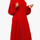 KANSOON Two Piece Fall Outfits for Women Long Lantern Sleeve Slit Sweater Dress and Maxi Tulle Skirt Set with Belt, Size XL