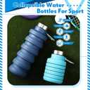 Baderke 2 Pcs Collapsible Water Bottles 17oz Silicone Travel Foldable Portable Water Bottle with Buckle Silicone Lightweight Reusable Leakproof for Camping Hiking Cycling Sport(Navy Blue,Blue)
